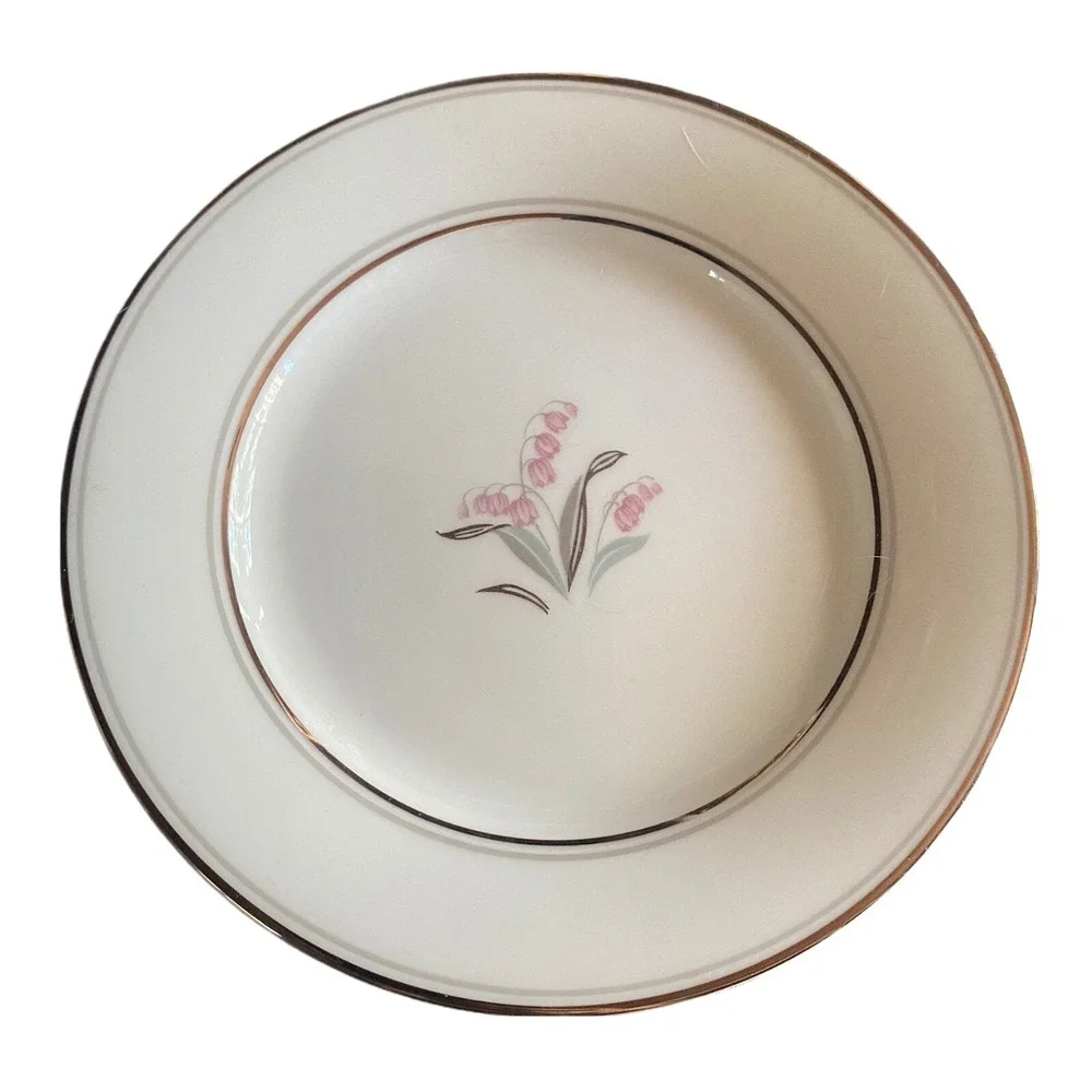 Noritake China Crest 5421 Bread Plates Pink Lily of the Valley Platinum 6-1/4